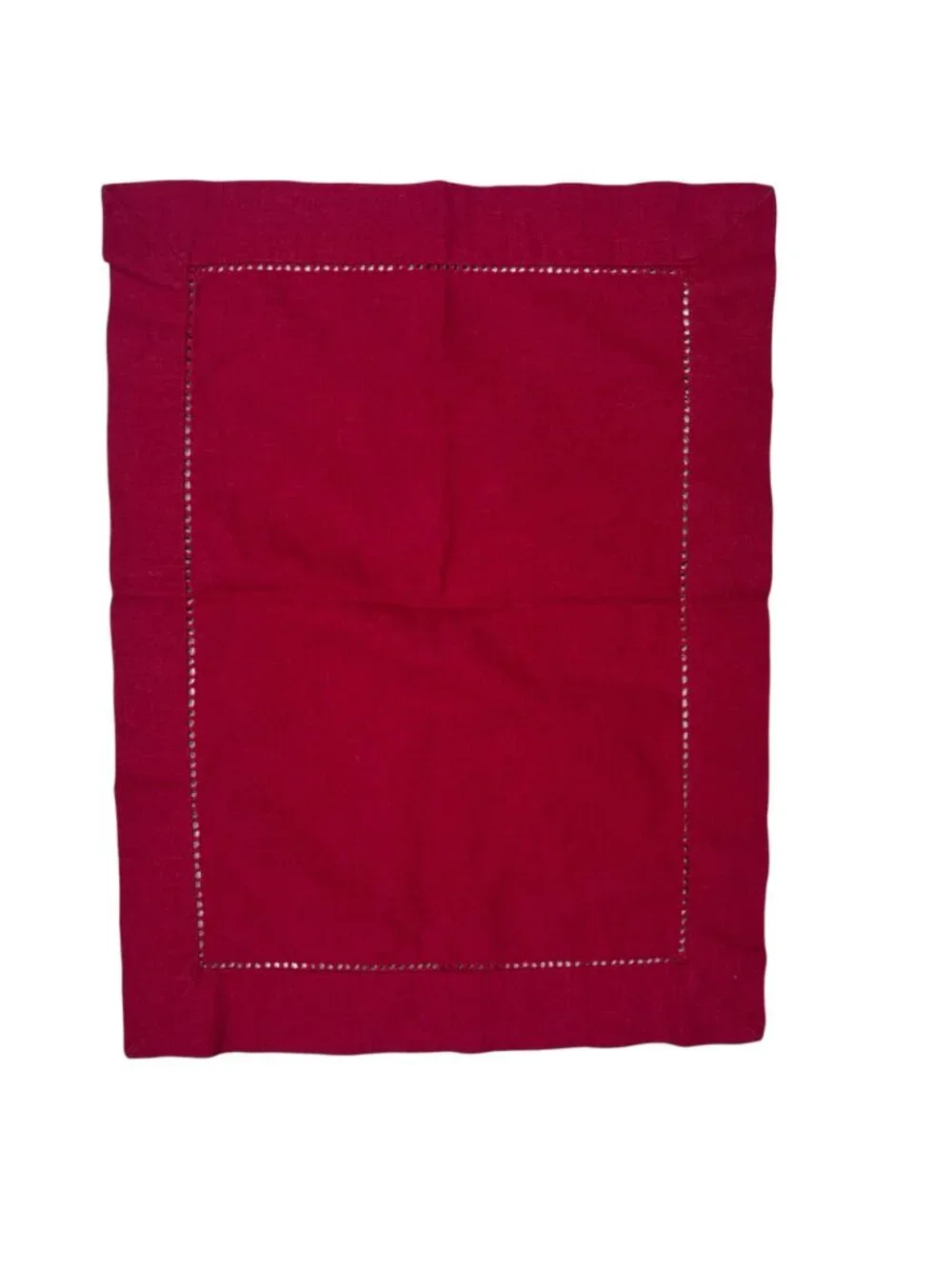Pottery Barn Belgian Linen Hemstitch Placemats Set of 7 Red